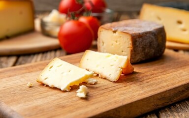 Beautiful background, cheese on a wooden board, food