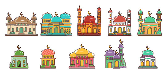 Mosque building element vector illustration set