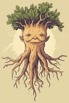 Close up of mandrake roots illustration. Mandragora Magic plant
