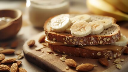 Vegan almond butter and banana sandwich 
