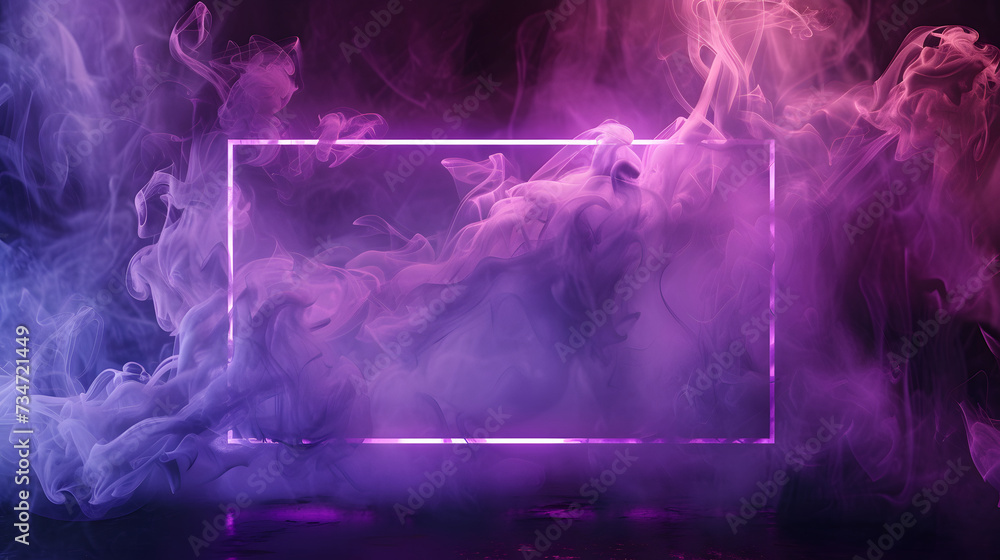 Poster an empty textbox background with magical purple smoke corners on a dark glowing background