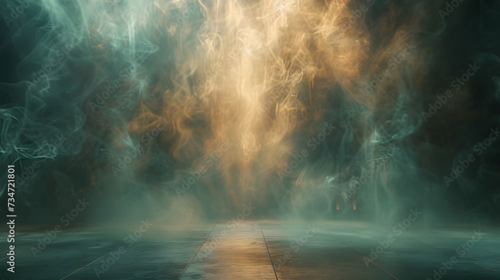 Poster an empty textbox background with magical yellow green smoke corners on a dark glowing background