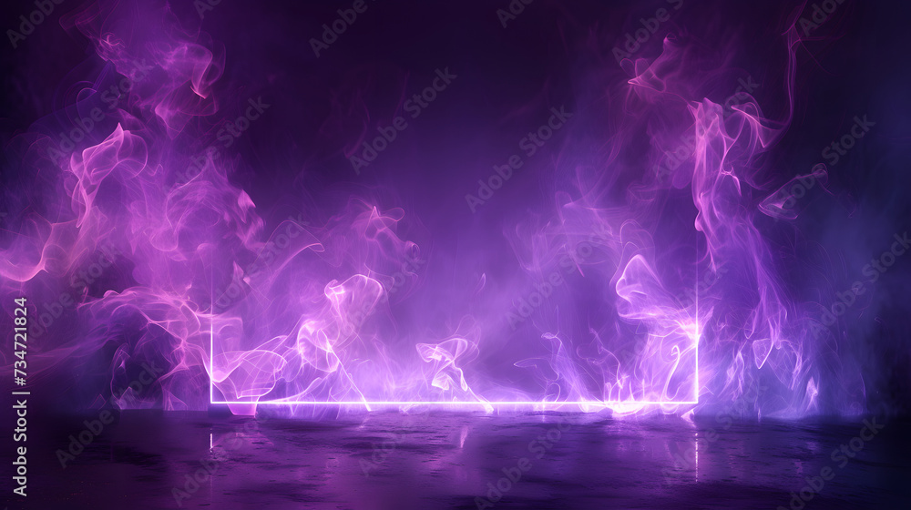Fototapete an empty textbox background with magical purple smoke corners on a dark glowing background