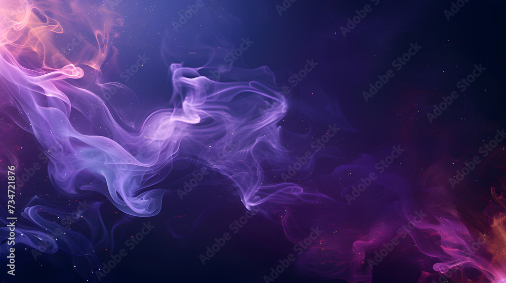 Aufkleber an empty textbox background with magical purple smoke corners on a dark glowing background