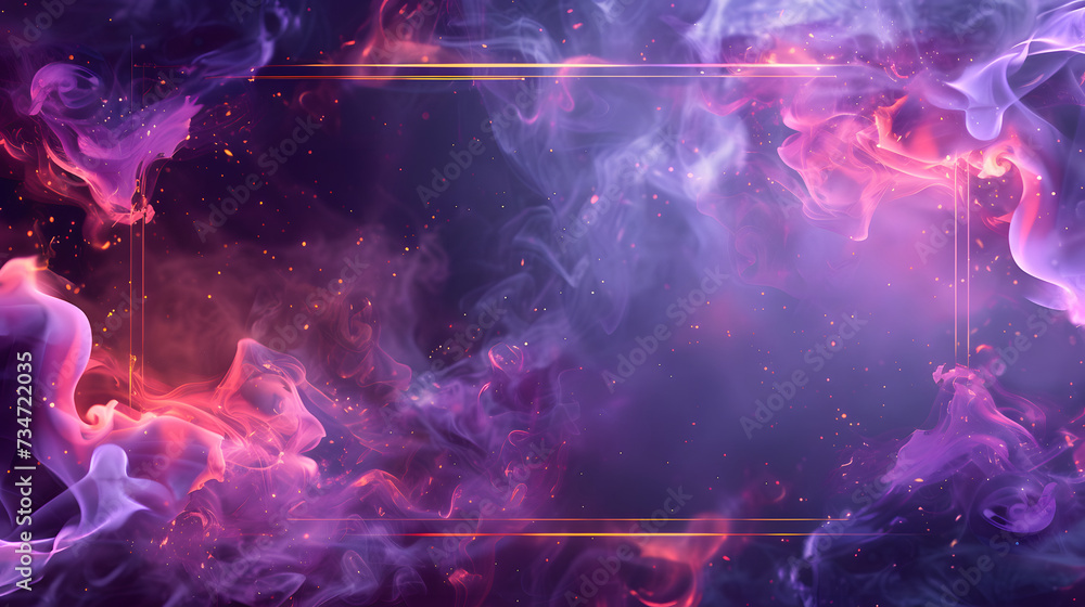 Poster an empty textbox background with magical purple smoke corners on a dark glowing background