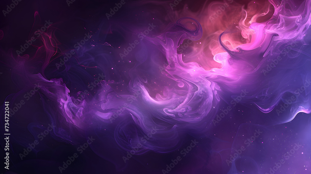 Aufkleber an empty textbox background with magical purple smoke corners on a dark glowing background