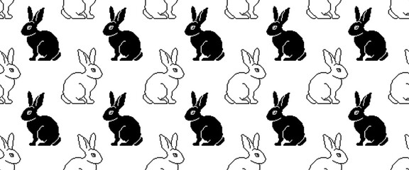 pixel art rabit seamless pattern