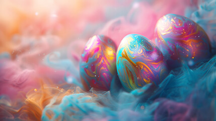 beautiful painted easter eggs with a shiny texture