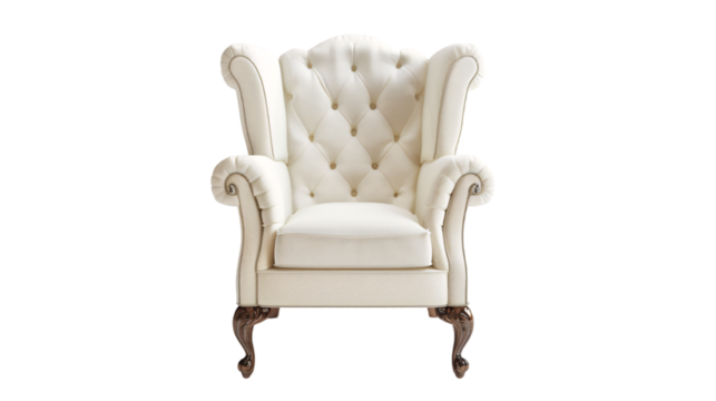 A quilted luxury white arm chair on an isolated background