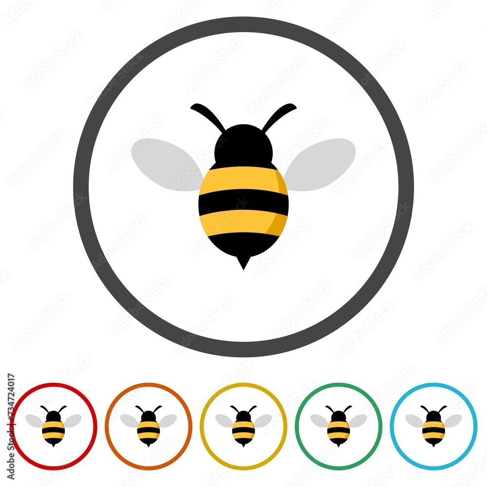 Poster bee icon. set icons in color circle buttons