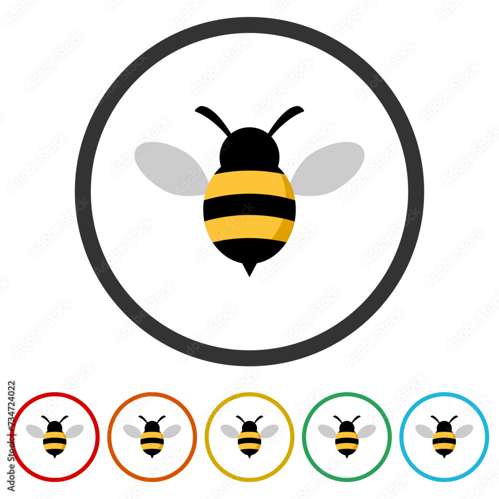 Poster bee icon. set icons in color circle buttons