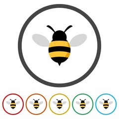 Bee icon. Set icons in color circle buttons