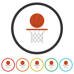 Basketball ball logo. Set icons in color circle buttons