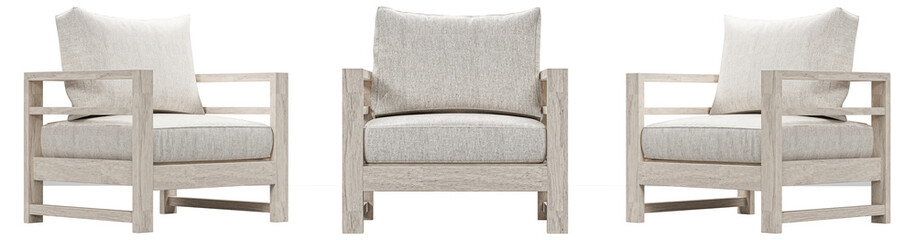 Outdoor wood white armchair set  isolated on white background. FUrniture collection. 