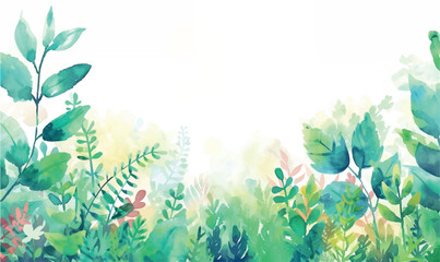 Obraz na płótnie Canvas watercolor green grass and leaves background