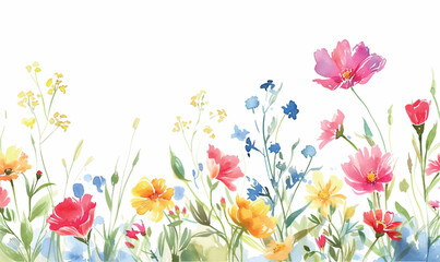 watercolor spring flowers border