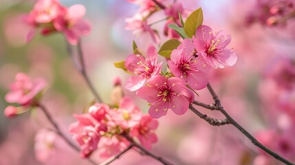 Pink blossoms in springtime on a blossoming tree