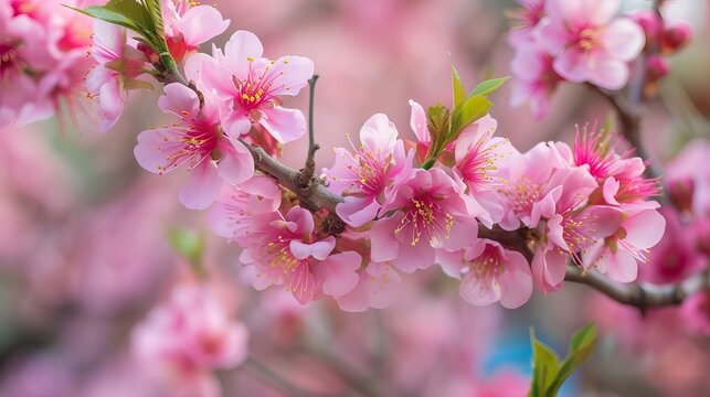 Pink blossoms in springtime on a blossoming tree