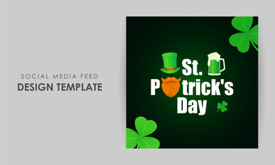 Vector illustration of Happy St Patricks Day social media feed template