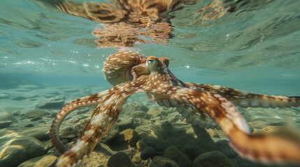 underwater photograph of a wild octopus.