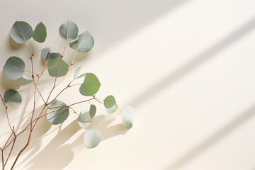 Eucalyptus leaves arranged on white wall. Perfect for adding touch of nature to any space