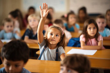 Group of children sitting at desks in classroom. Suitable for educational and school-related projects