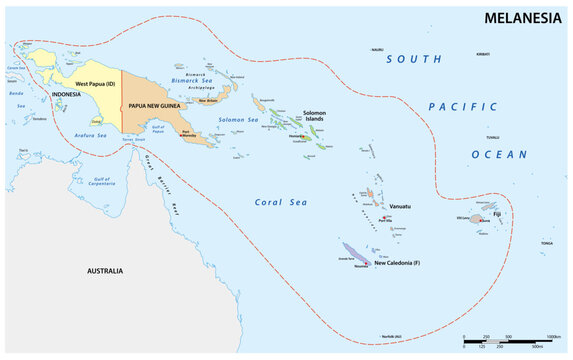 Administrative vector map of the Pacific island group Melanesia