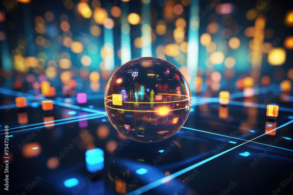 Poster glass ball with neon pattern, perfect for adding vibrant touch to any design project