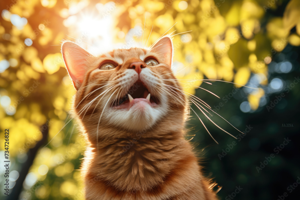 Poster close-up view of cat with its mouth open