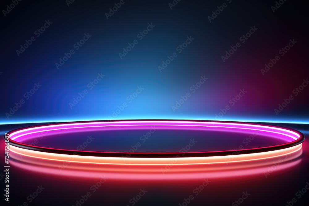Poster captivating image of circular neon light illuminating dark room. perfect for adding modern touch to 