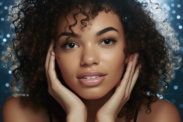 Woman with curly hair posing for picture. Perfect for social media profiles and online portfolios