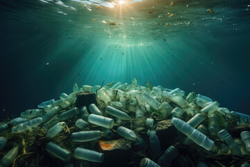 Fototapeta na wymiar Plastic bottles floating in ocean. Suitable for environmental and pollution-related concepts