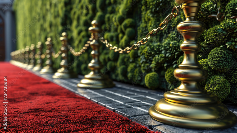 Poster row of golden candles sitting on top of red carpet. perfect for adding touch of elegance and warmth 