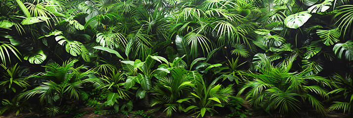 Lush green foliage in a dense forest, natural beauty of rainforest vegetation, tranquil nature scene