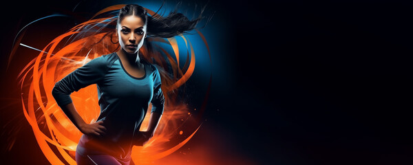 Fototapeta premium Female fitness model activewear background banner with copy space