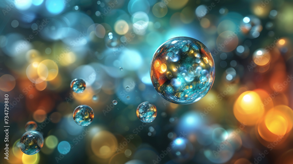 Poster colorful bubbles floating in air. perfect for adding playful touch to any project or design