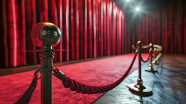 Red carpet with rope and red curtain. Perfect for events, premieres, and award ceremonies