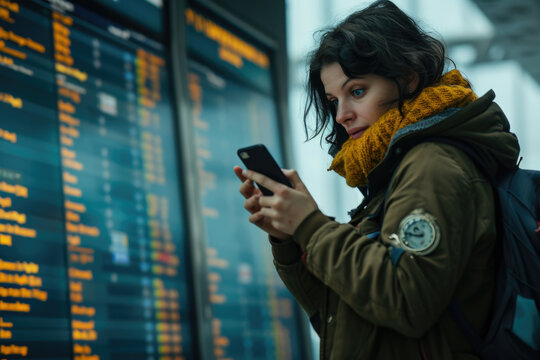 Woman is focused on her cell phone, checking messages or browsing internet. This picture can be used to illustrate modern technology, communication, or social media