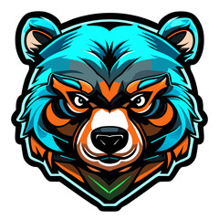Grizzly bear face mascot illustration on white background for sticker
