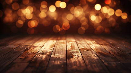 Picture of wooden floor with beautiful lights in background. Perfect for adding warmth and ambiance to any space