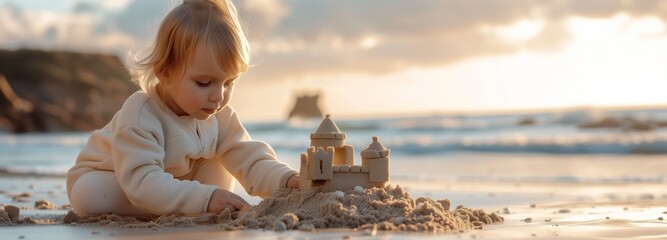 Child's Creative Sandcastle Play by the Sea