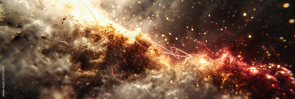 Poster cosmic explosion in space, abstract astronomy scene with vibrant colors and dynamic energy