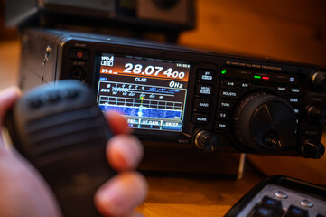 Modern HF radio transceiver with waterfall scope for communicating on amateur radio and emergency...