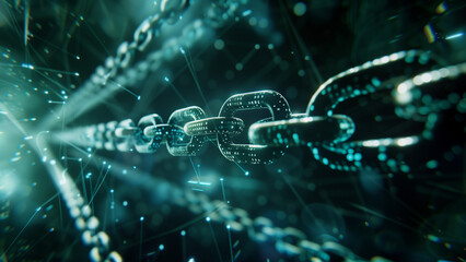 Obraz premium Data Dance: A Stream of Digital Information in Holographic Chains