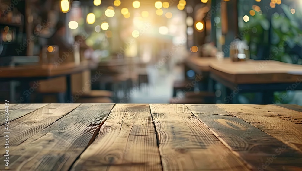 Poster wooden table stands empty invitingly set softly blurred background captures essence of relaxed yet s