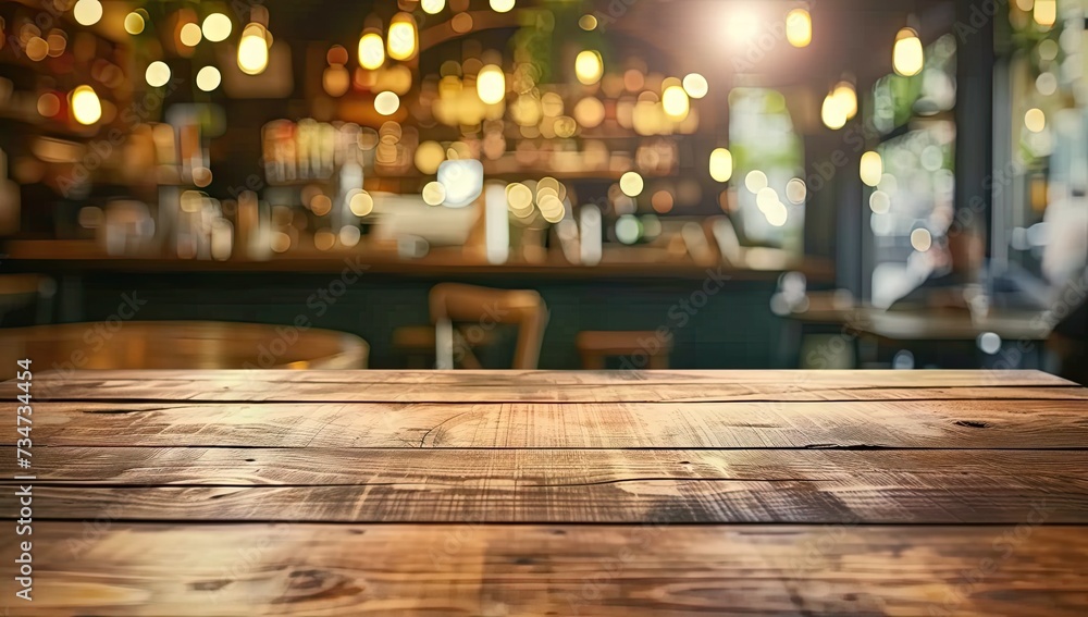 Aufkleber wooden table stands empty invitingly set softly blurred background captures essence of relaxed yet s