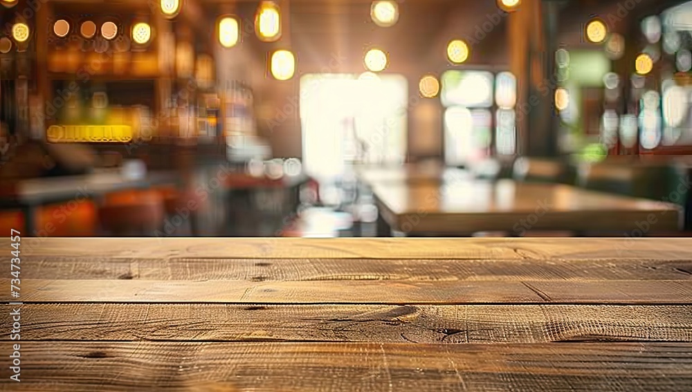 Poster wooden table stands empty invitingly set softly blurred background captures essence of relaxed yet s