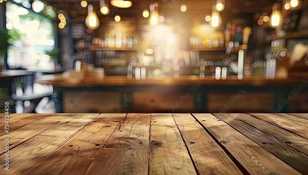 Poster wooden table stands empty invitingly set softly blurred background captures essence of relaxed yet s