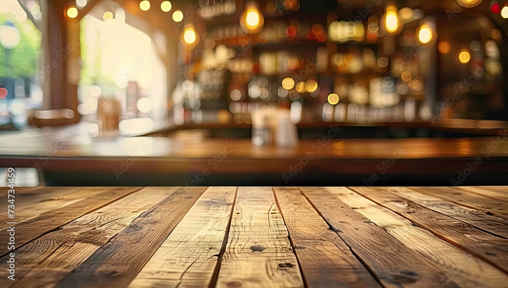 Poster wooden table stands empty invitingly set softly blurred background captures essence of relaxed yet s