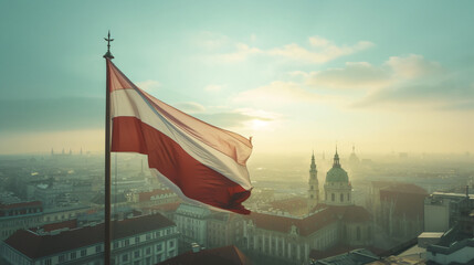 Austrian flag gracefully swaying in the wind - Powered by Adobe